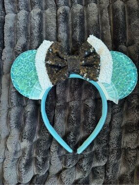Alice in Wonderland Sequin Teal & Black Minnie Mickey Mouse Ear Headband